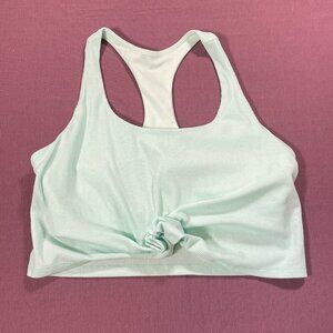 JoyLab Ribbed Tie-Front Racerback Bra in Light Teal/Aqua Blue - Size Medium
